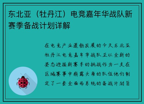 东北亚（牡丹江）电竞嘉年华战队新赛季备战计划详解