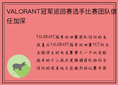VALORANT冠军巡回赛选手比赛团队信任加深