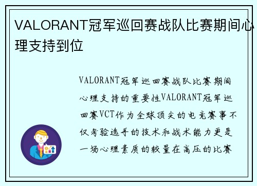 VALORANT冠军巡回赛战队比赛期间心理支持到位