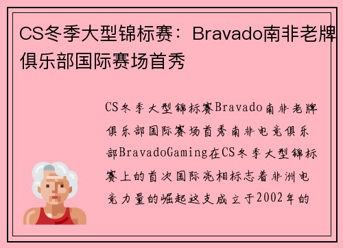 CS冬季大型锦标赛：Bravado南非老牌俱乐部国际赛场首秀
